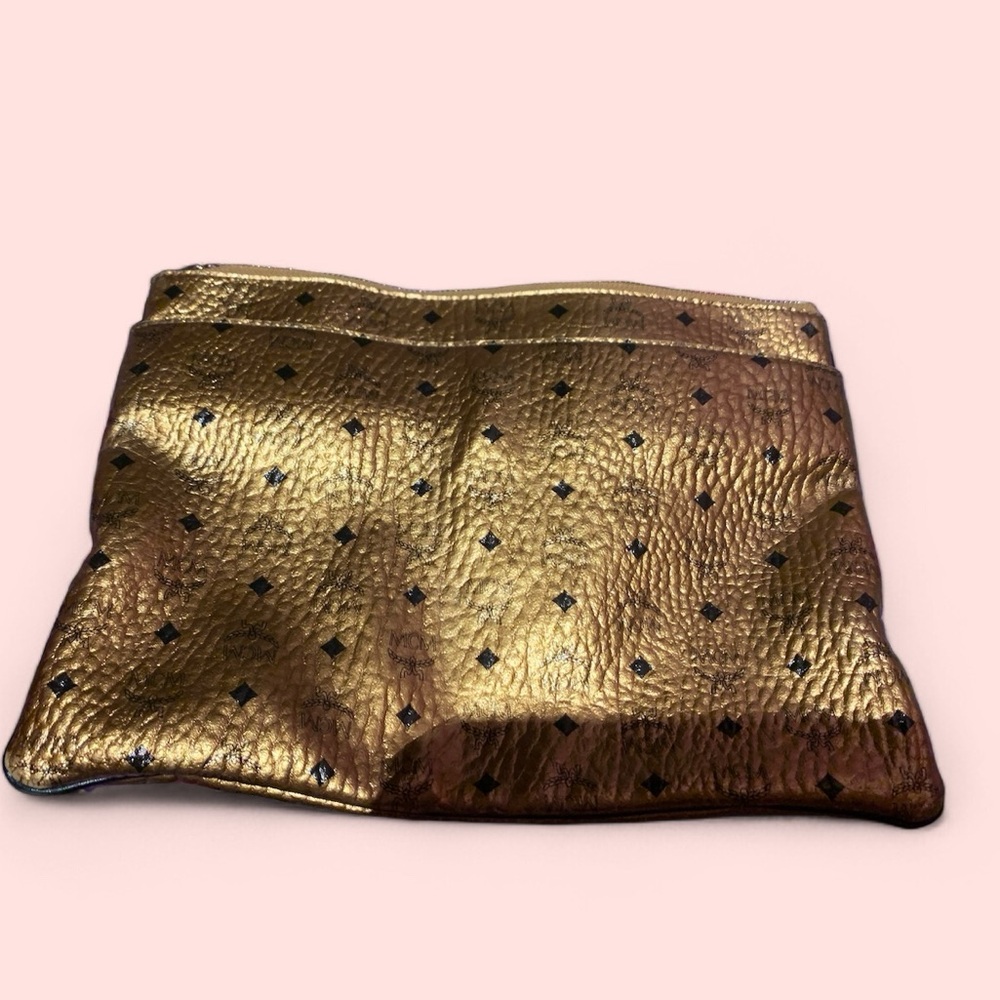 Authentic..MCM Metallic Gold & Black Zip Pouch Bag or Crossbody Bag (NO strap)